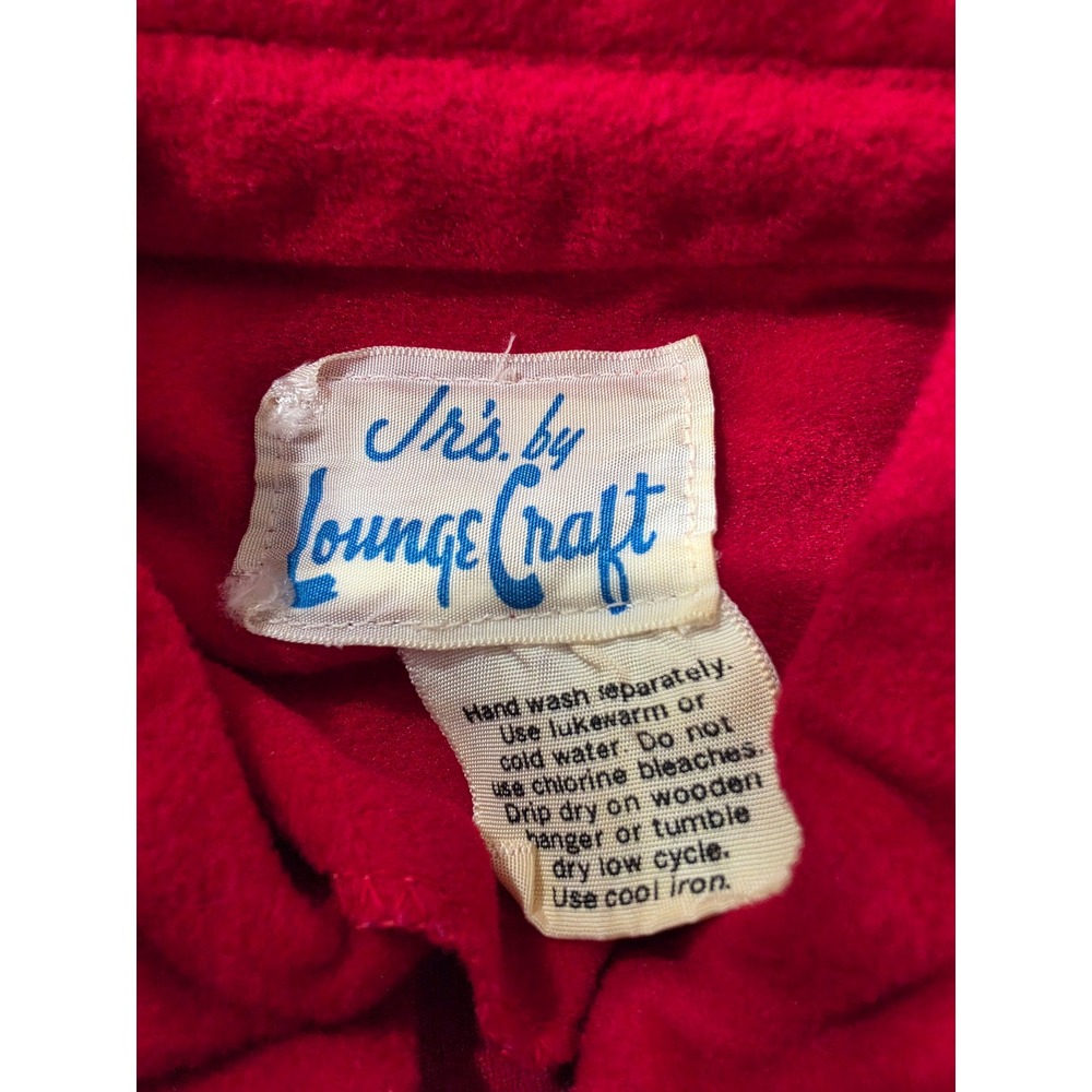 Vtg Rare Boho M Cottagecore Red fleece robe floral 70s ruffle hem loungeware - Picture 12 of 12